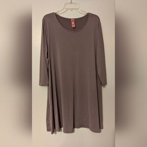 Honeyme Curvy Plus Size 1X Swing Tunic Top Dress 3/4 Sleeve Pockets Mocha